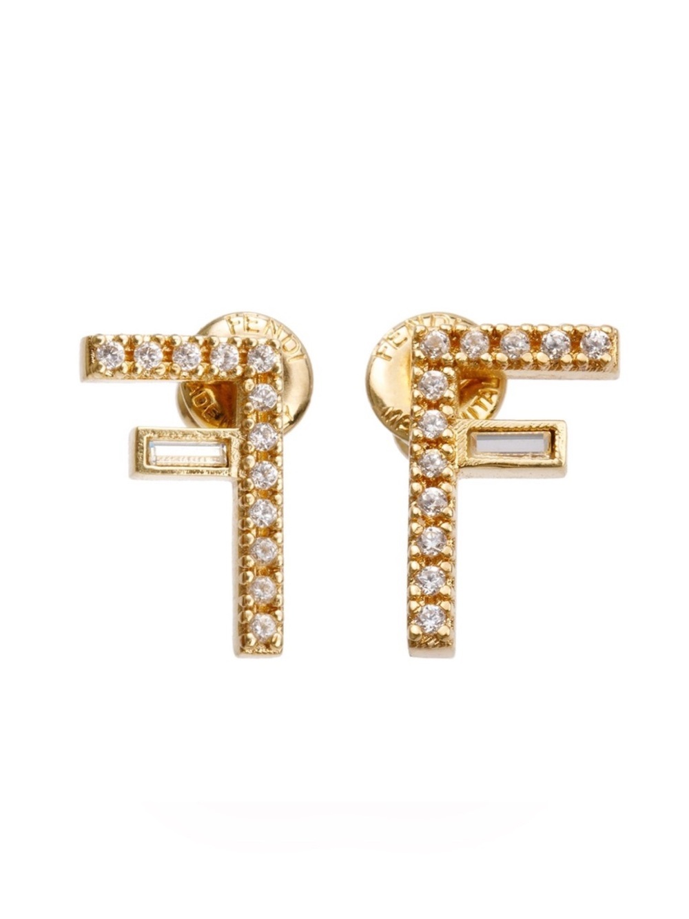 Fendi Crystal First “F” Logo Gold Tone Stud Earrings - Picture 5 of 10